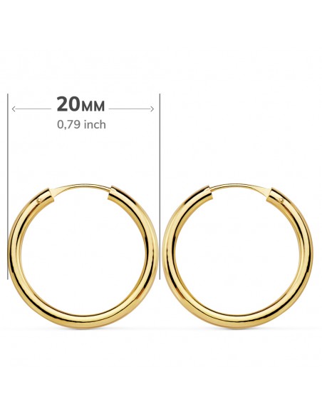 18K AROS ORO AMARILLO REDONDOS LISOS LIGEROS 20 X 2 MM.