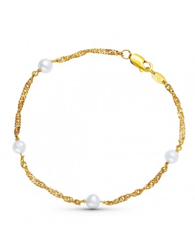 18K PULSERA ORO AMARILLO PERLA 5 MM SINGAPUR 19CM