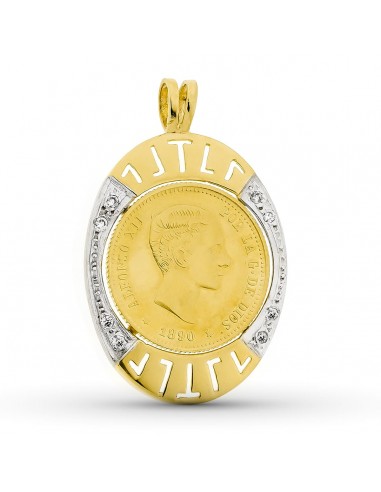 18K COLGANTE ORO BICOLOR MONEDA CON CIRCONITA 37X24 MM