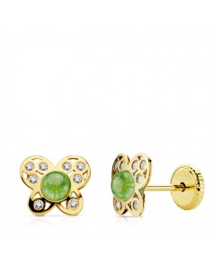 18K PENDIENTES ORO AMARILLO MARIPOSA PIEDRAVERDE Y CIRCONITATUERCA