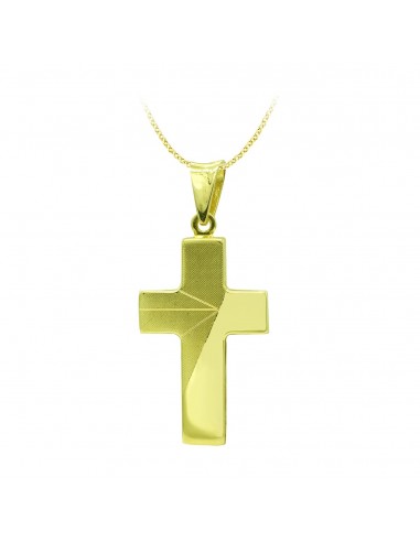 18K CRUZ ORO AMARILLO HUECA MATE Y BRILLO 27X15 MM