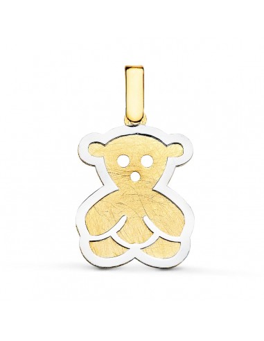 18K COLGANTE ORO BICOLOR OSO SUPERFICIE TEXTURIZADA Y BORDE ORO BLANCO. 20X16