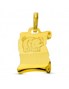 18K COLGANTE PERGAMINO ORO AMARILLO ELEFANTE 16X11 MM