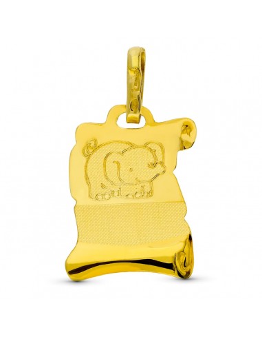 18K COLGANTE PERGAMINO ORO AMARILLO ELEFANTE 16X11 MM
