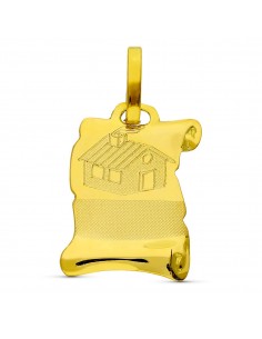 18K COLGANTE PERGAMINO ORO AMARILLO CASITA 16X12 MM