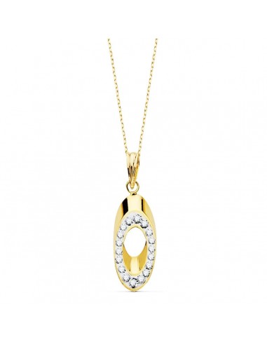 18K COLGANTE BICOLOR OVAL CIRCONITA CON CADENA
