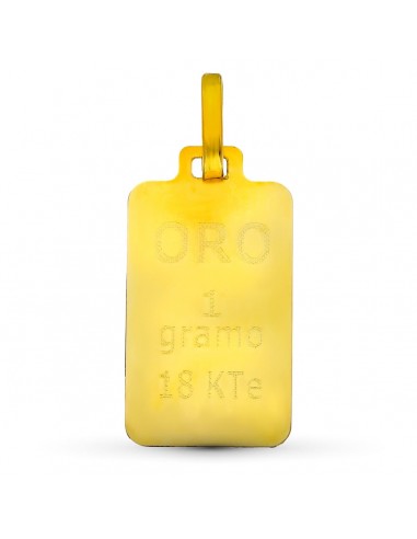 18K COLGANTE AMULETO ORO AMARILLO LINGOTE 1 GRAMO.
