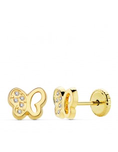 18K PENDIENTES ORO AMARILLO MARIPOSA CIRCONITAS 7 X 6MM