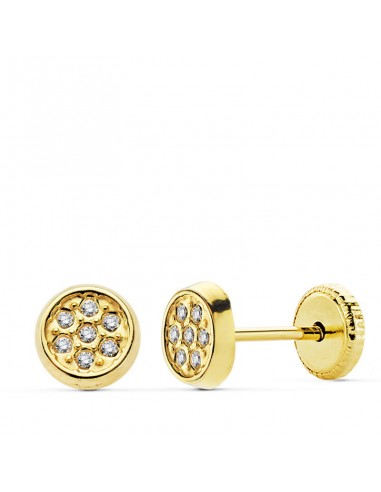 18K PENDIENTES ORO AMARILLO CIRCONITAS TUERCA 5.5 MM.