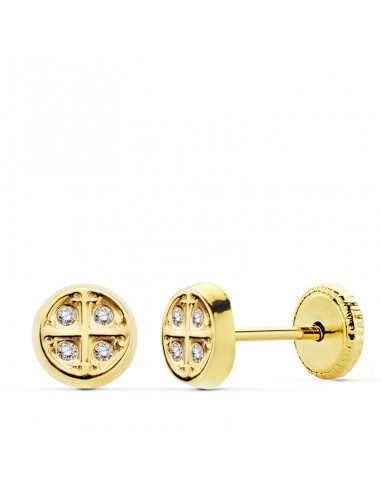 18K PENDIENTES ORO AMARILLO CIRCONITAS TUERCA 5.5 MM.