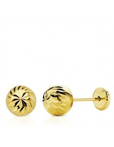 18K PENDIENTES ORO AMARILLO BOLA TALLADA 6 MM. TUERCA