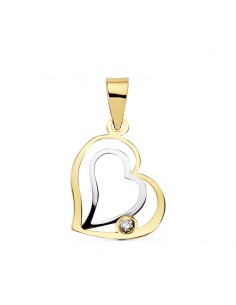18K COLGANTE CORAZON ORO BICOLOR 16X14 MM Y CIRCONITA C. AMOR