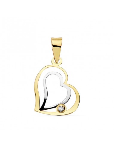 18K COLGANTE CORAZON ORO BICOLOR 16X14 MM Y CIRCONITA C. AMOR