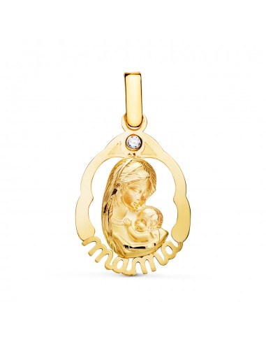 18K COLGANTE ORO AMARILLO VIRGEN MADRE CON PALABRA "MAMA". MEDIDA: 23X15 MM