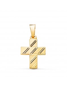 18K CRUZ ORO AMARILLO HUECA TALLADA. MEDIDA:  20X14 MM. PALO RECTANGULAR ALTO: 2 5 MM