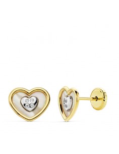 18K PENDIENTES ORO BICOLOR CORAZON NACAR.