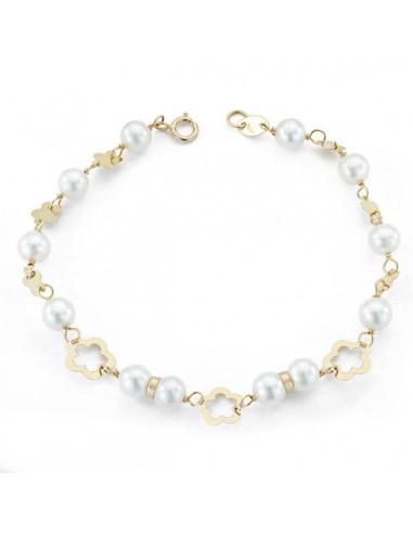 18K PULSERA COMUNION ORO AMARILLO PERLA 5.5 MM 17.5 MM