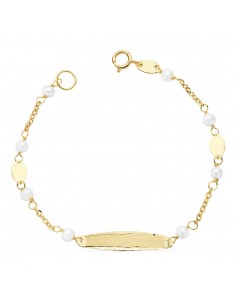 18K PULSERA ESCLAVA COMUNION ORO AMARILLO PERLAS 3.5MM 15CM