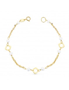 18K PULSERA NIÑA PERLA ORO AMARILLO 3.5 MM 15.5 CM
