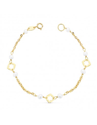 18K PULSERA NIÑA PERLA ORO AMARILLO 3.5 MM 15.5 CM