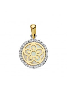 18K COLGANTE BICOLOR FLOR NÁCAR 12 MM.
