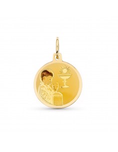 18K MEDALLA ORO AMARILLO ESMALTADA NIÑO 15 MM