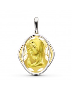 18K MEDALLA ORO AMARILLO ORO BICOLOR VIRGEN NIÑA 21X17 MM