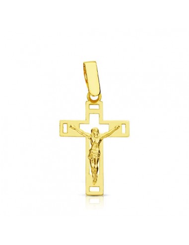 18K CRUZ ORO AMARILLO CON CRISTO CALADA LASER. 22X14 MM