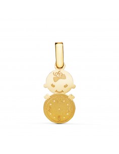 18K COLGANTE ORO AMARILLO NIÑA CON RELOJ. MEDIDA: 18 X 11 MM