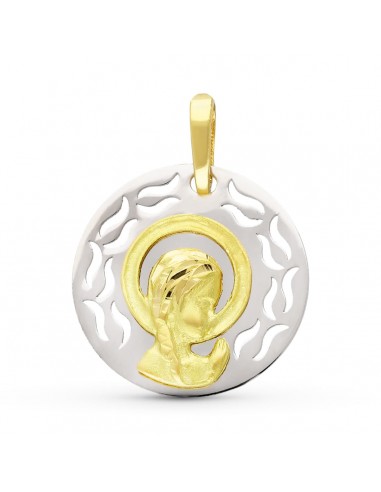 18K MEDALLA ORO AMARILLO ORO BICOLOR VIRGEN NIÑA 17 MM