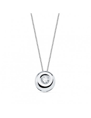 18K GARGANTILLA ORO BLANCO CHATON 5MM DIAMANTE NATURAL 0 045 QTS. H-I CADENA 42CM
