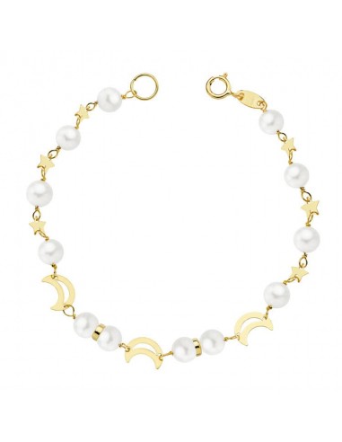 18K PULSERA ORO AMARILLO COMUNION PERLA 5 MM 17CM