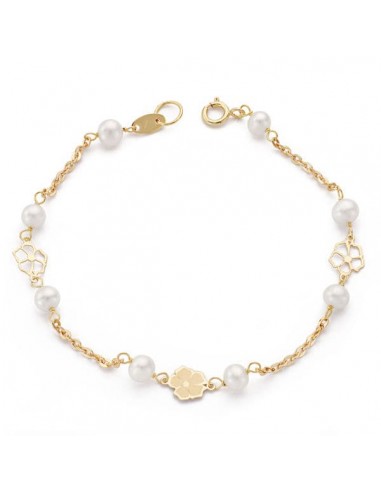 18K PULSERA ORO AMARILLO COMUNION PERLA CULTIVADA  4-4.5 MM 17CM