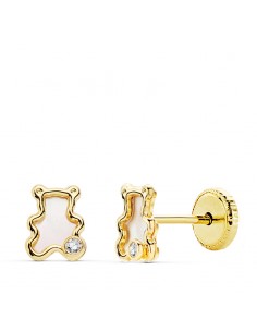 18K PENDIENTES ORO AMARILLO OSITO NACAR. 5 X 4 MM.