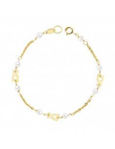 18K PULSERA ORO AMARILLO PERLAS Y OSO S. 16.5 CM