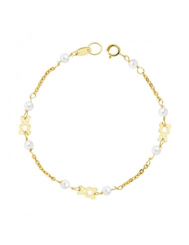 18K PULSERA ORO AMARILLO PERLAS Y OSO S. 16.5 CM