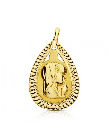 18K MEDALLA ORO AMARILLO VIRGEN NIÑA LAGRIMA 20X13 MM