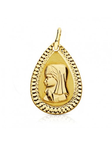 18K MEDALLA ORO AMARILLO VIRGEN NIÑA LAGRIMA 20X13 MM