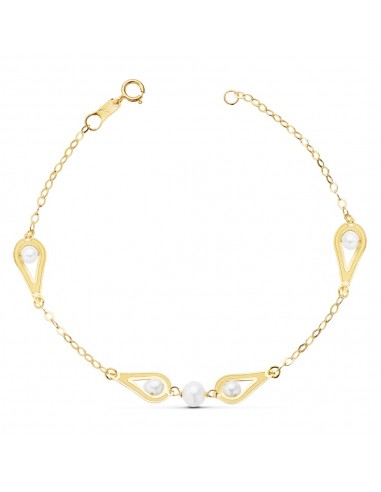 18K PULSERA ORO AMARILLO COMUNION PERLAS Y MOTIVOS. 18CM