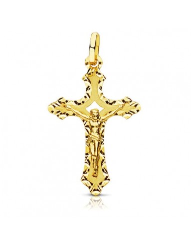 18K CRUZ ORO AMARILLO CON CRISTO TALLADA 27X17 MM