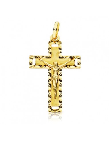 18K CRUZ ORO AMARILLO CON CRISTO TALLADA 27X17 MM