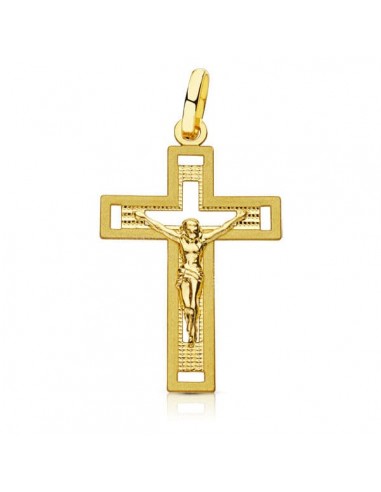 18K CRUZ ORO AMARILLO CON CRISTO TALLADA 28X17 MM
