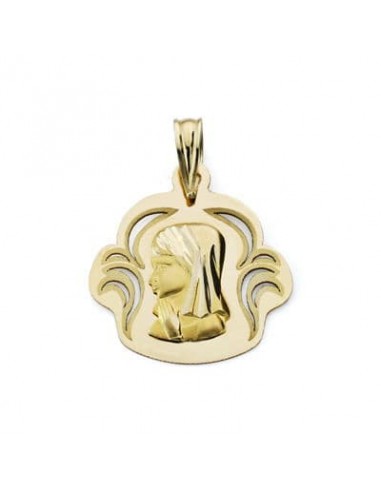 18K MEDALLA ORO AMARILLO VIRGEN NIÑA CALADA 19X17 MM