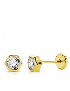 18K PENDIENTES ORO AMARILLO HEXAGONO CIRCONITA 4MM.