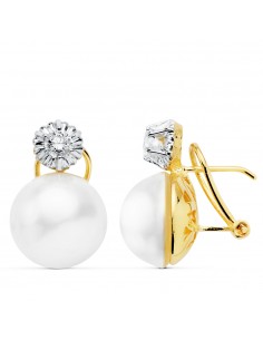 18K PENDIENTES BICOLOR PERLAS JAPONESAS 13MM