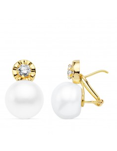 18K PENDIENTES 18 X 11 MM PERLA BOTON. CIRCO