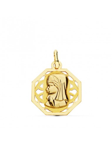 18K MEDALLA ORO AMARILLO VIRGEN NIÑA CALADA 17X15 MM