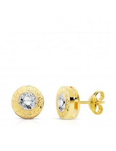 18K PENDIENTES ORO AMARILLO CHATÓN GRECA 7 MM CIRCONI