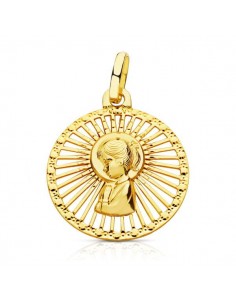 18K MEDALLA ORO AMARILLO VIRGEN NIÑA CERCO CALADO 21X18 MM