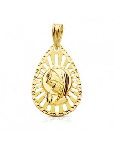 18K MEDALLA ORO AMARILLO VIRGEN NIÑA CERCO CALADO 22X19 MM